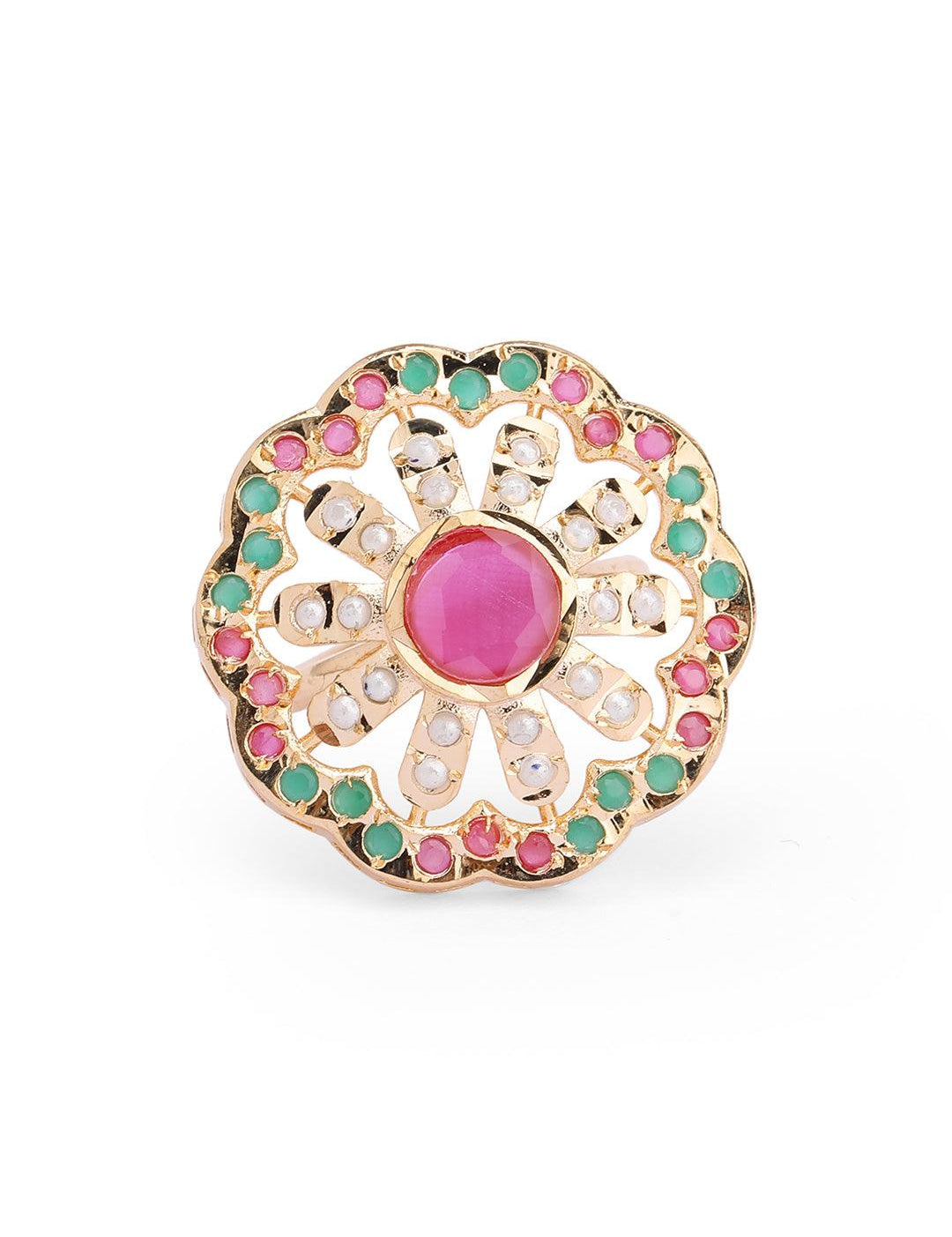 Pink Stone Flower Design Ring