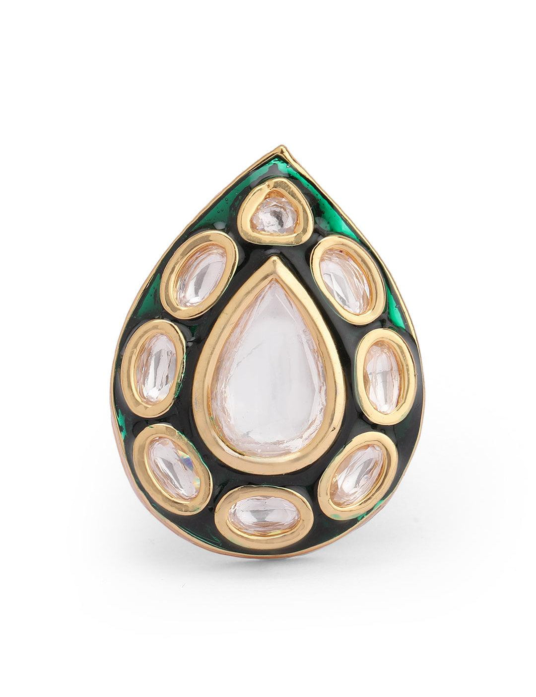Royal Drop-shaped Adjustable Kundan Ring