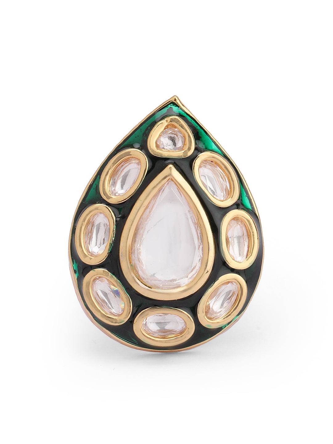 Royal Drop-shaped Adjustable Kundan Ring