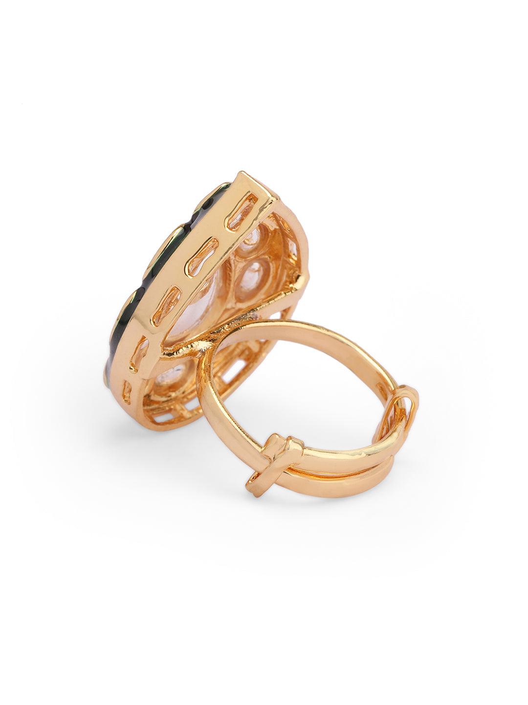 Kundan Jewellery Gold Plated Polki Kundan Finger Ring