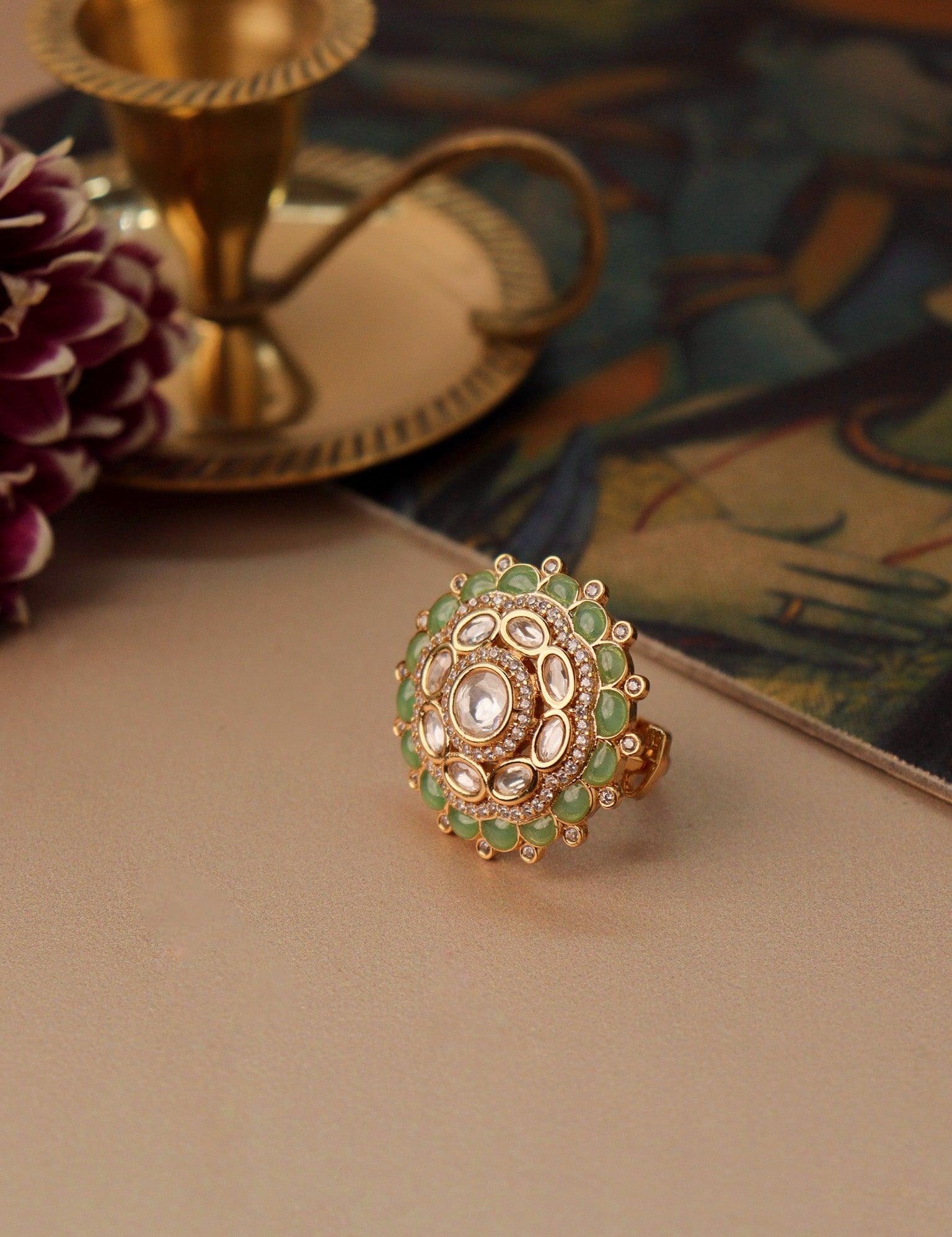 Royal Kundan Jewellery Gold Plated Polki Kundan Finger Ring