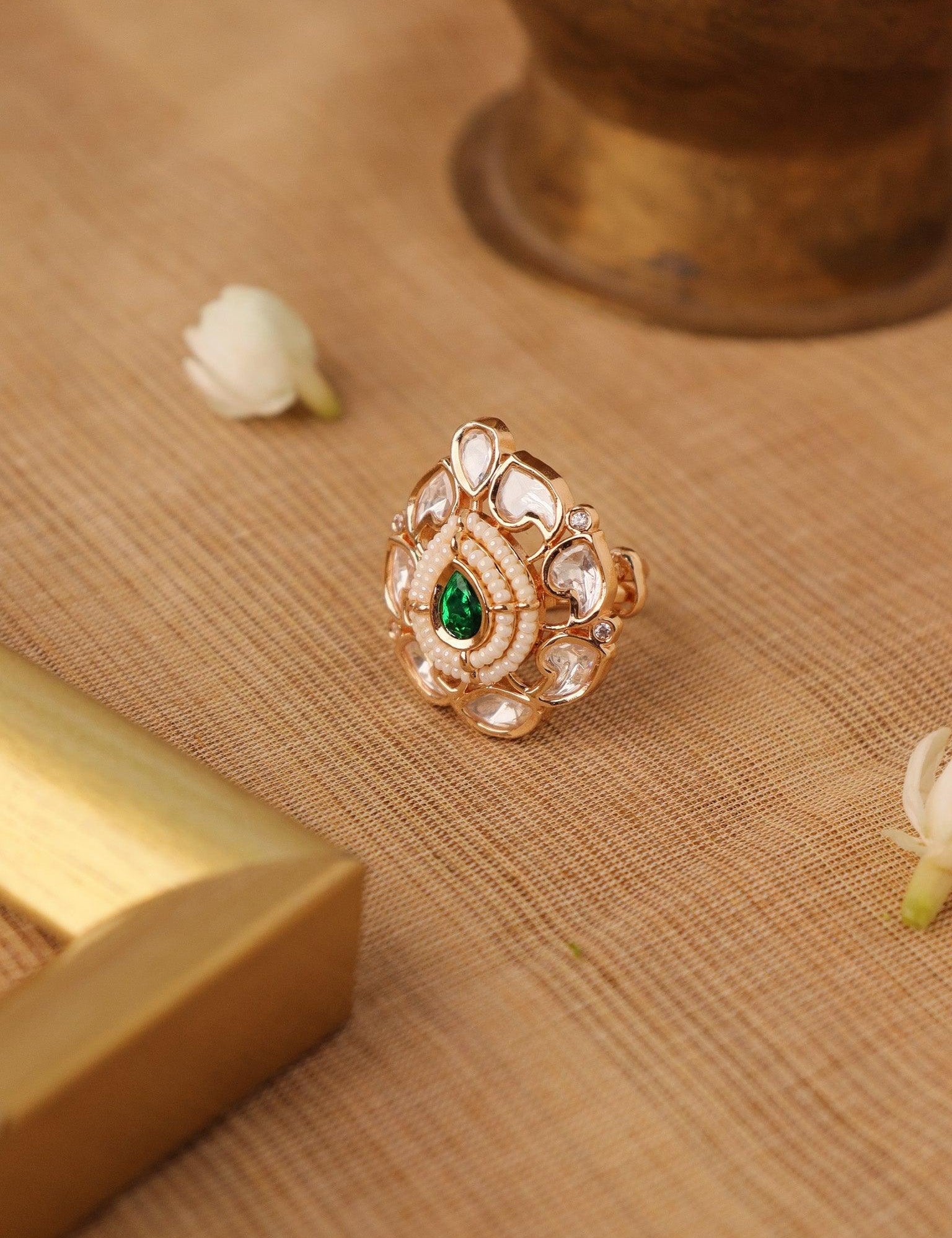 Kundan Emerald Ring