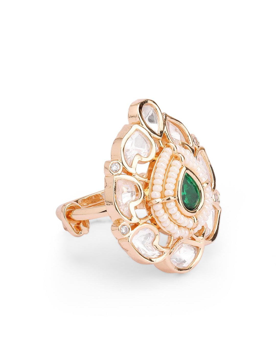 Kundan Elegance Emerald Ring
