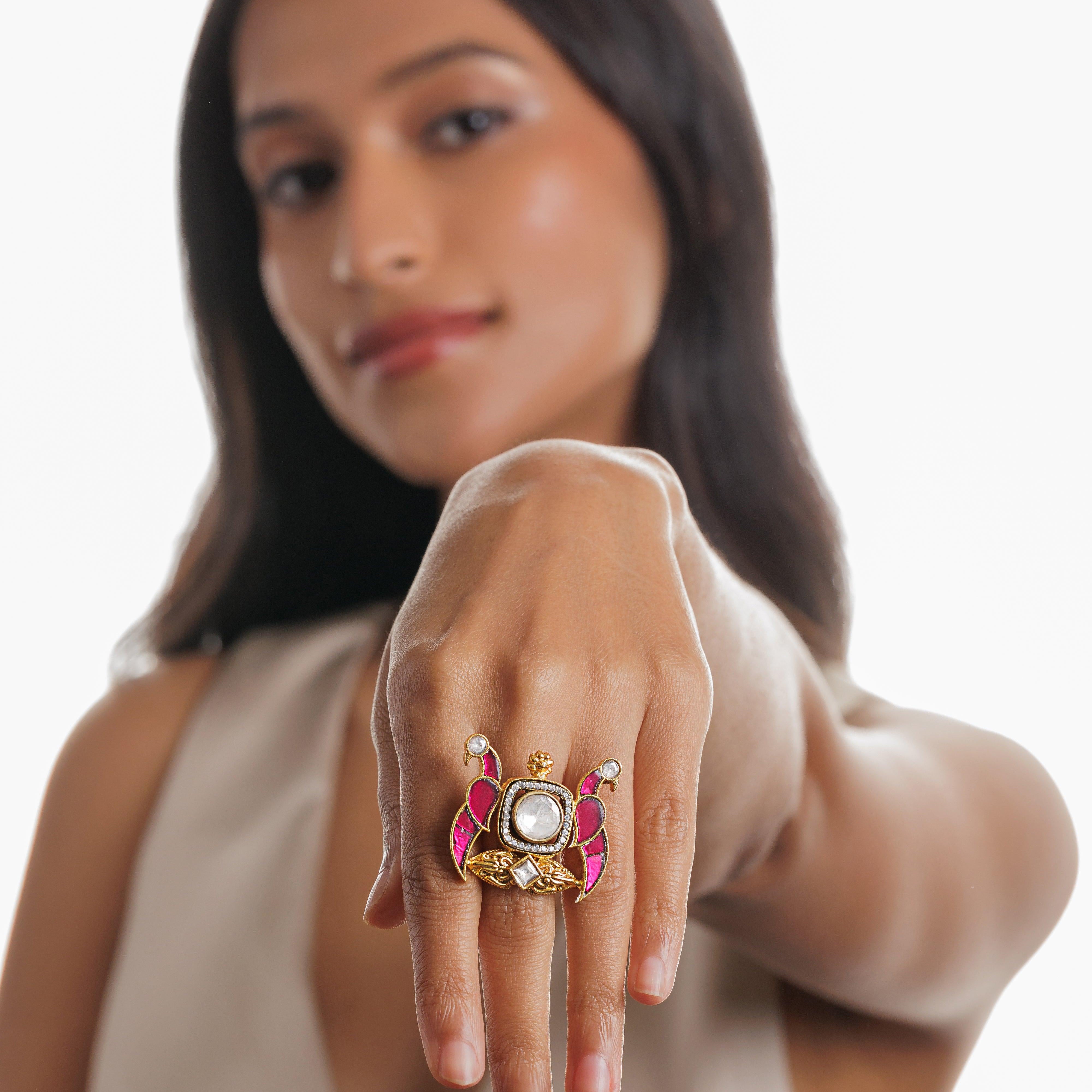 Pink Bird Motif Ring