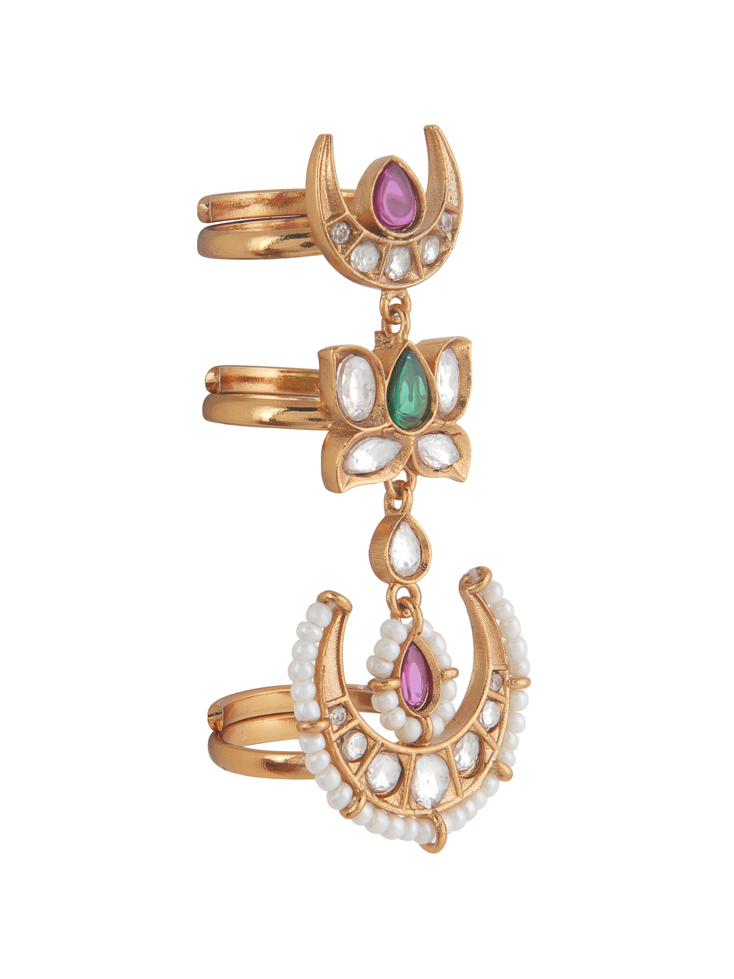 Crescent Moon and Lotus Trio Ring