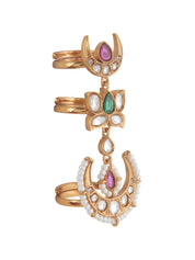 Crescent Moon and Lotus Trio Ring