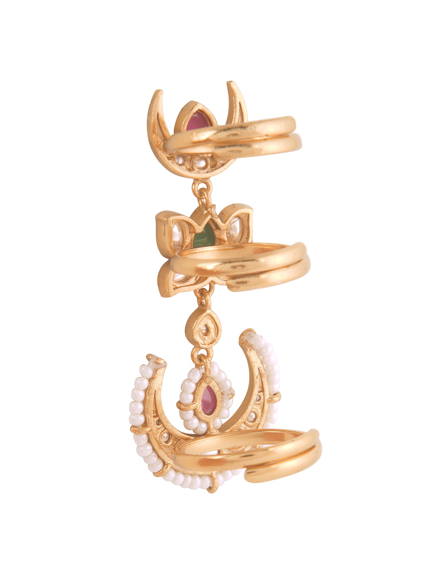 Crescent Moon and Lotus Trio Ring