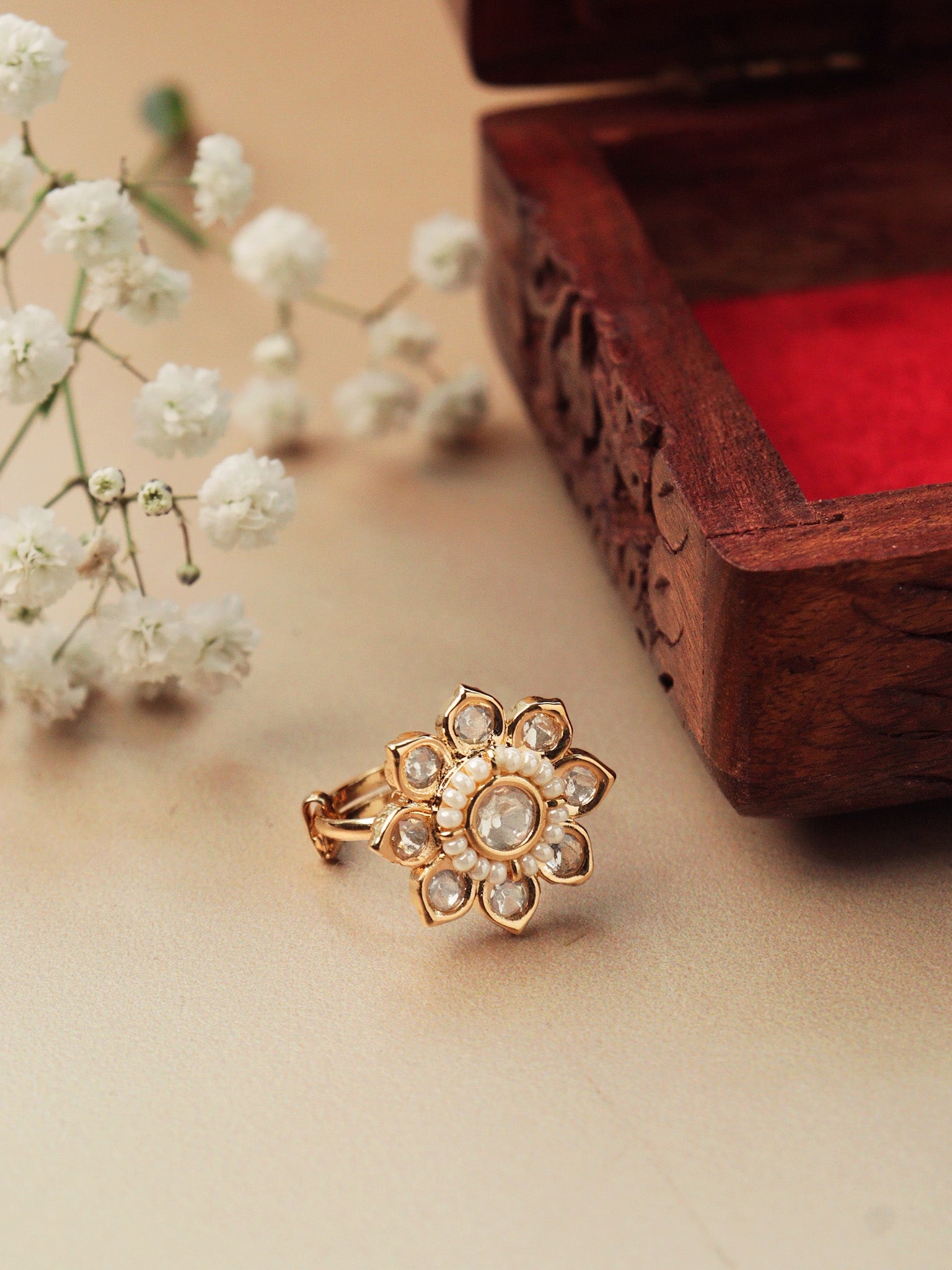 Kundan Floral Dew Ring