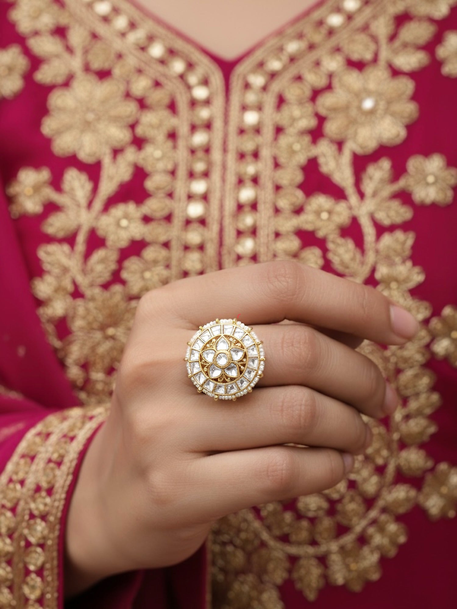 Pearl Strung Kundan Ring