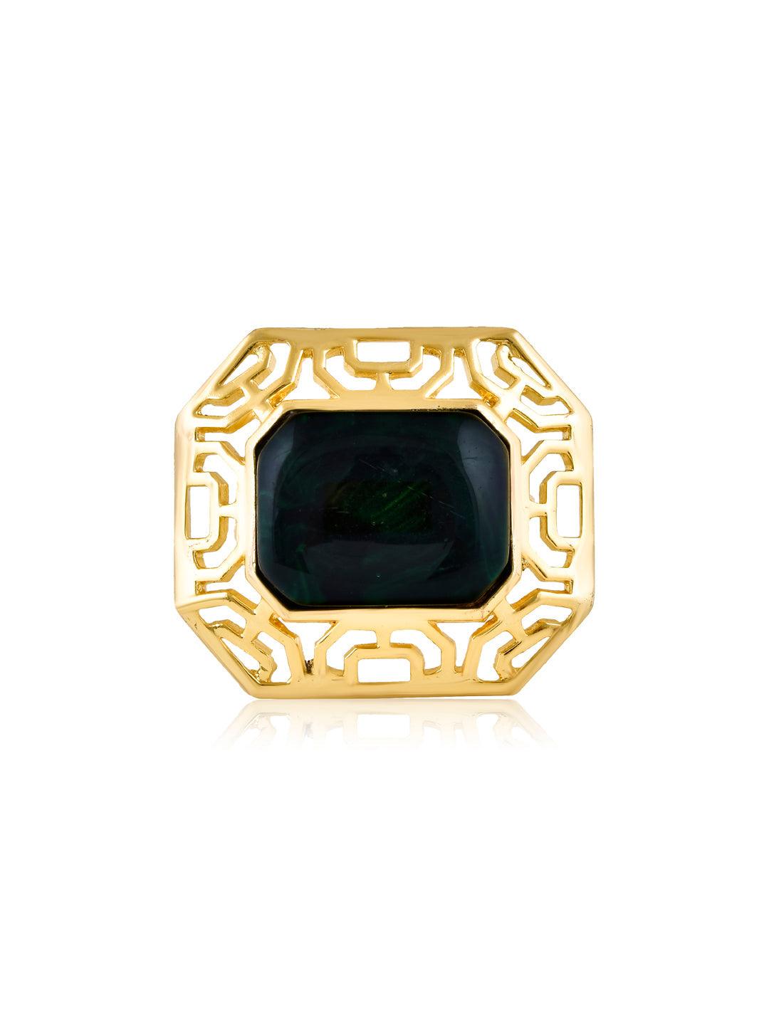 Aina Deep Green and Gold Square Ring 