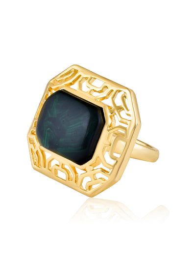 Aina Deep Green and Gold Square Ring 