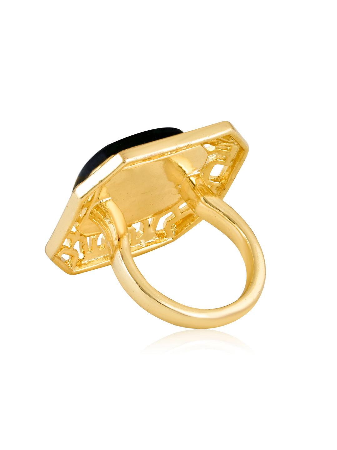 Aina Deep Green and Gold Square Ring 