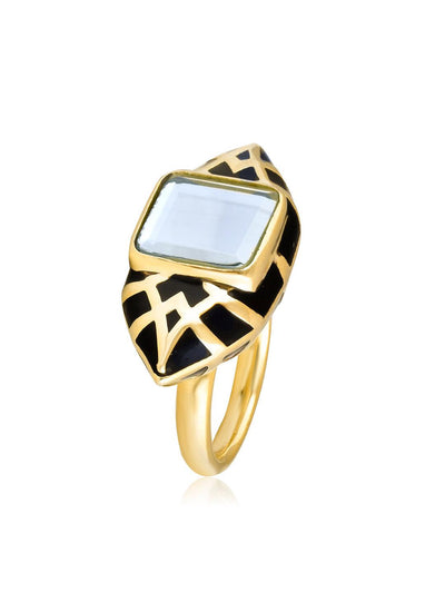 Aina Black and Gold Mirror Ring 