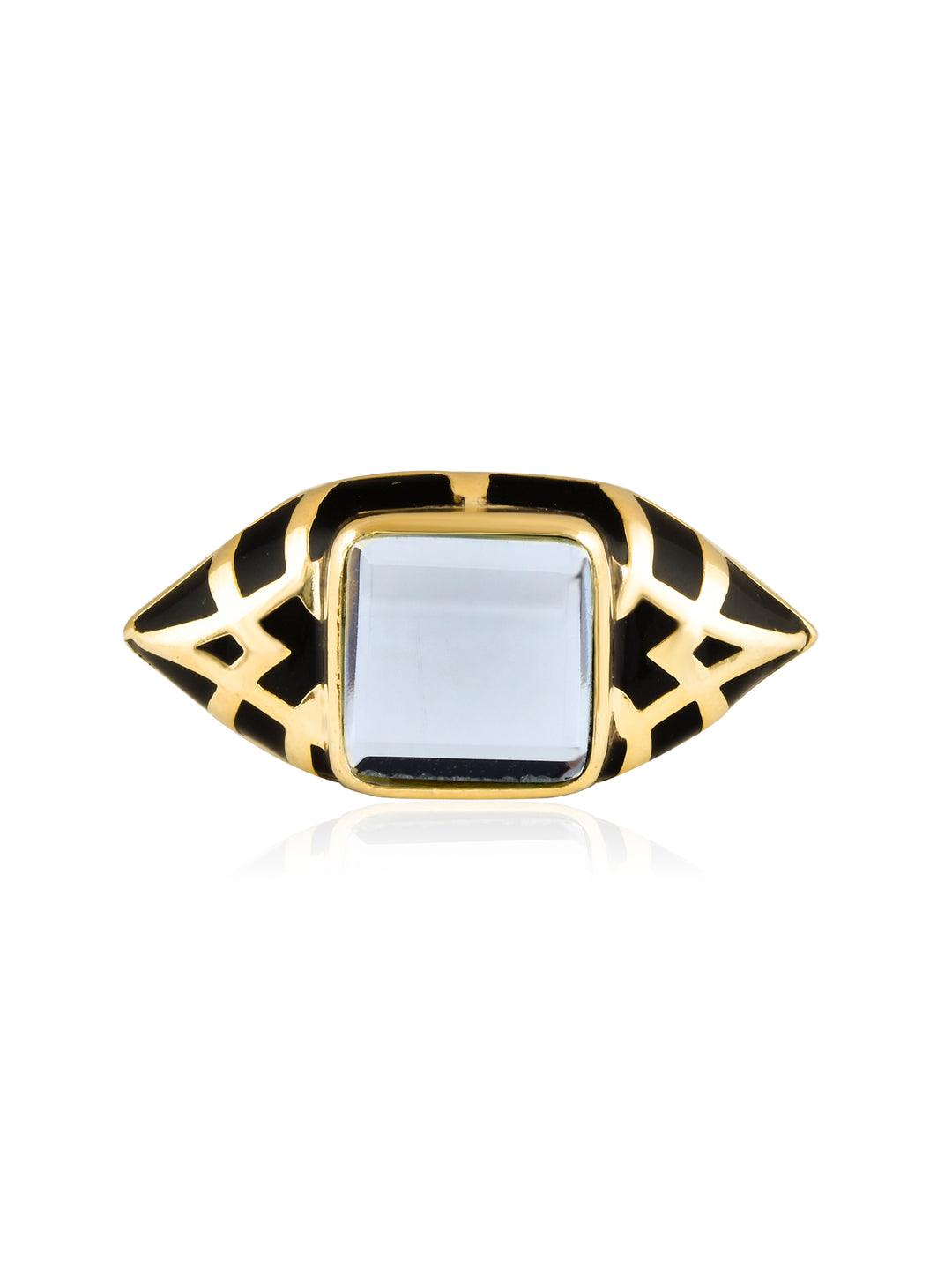 Aina Black and Gold Mirror Ring 