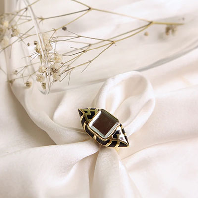  Aina Black and Gold Mirror Ring