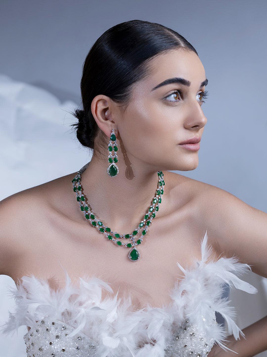 Green Emerald Elegance CZ Necklace Set 