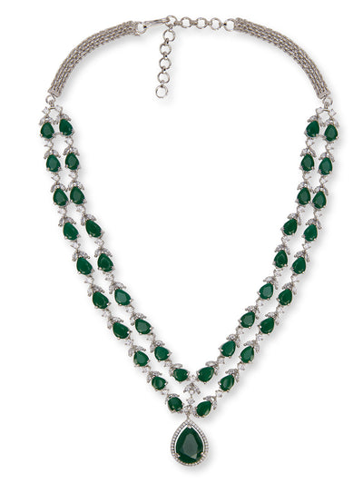 Green Emerald Elegance CZ Necklace Set 