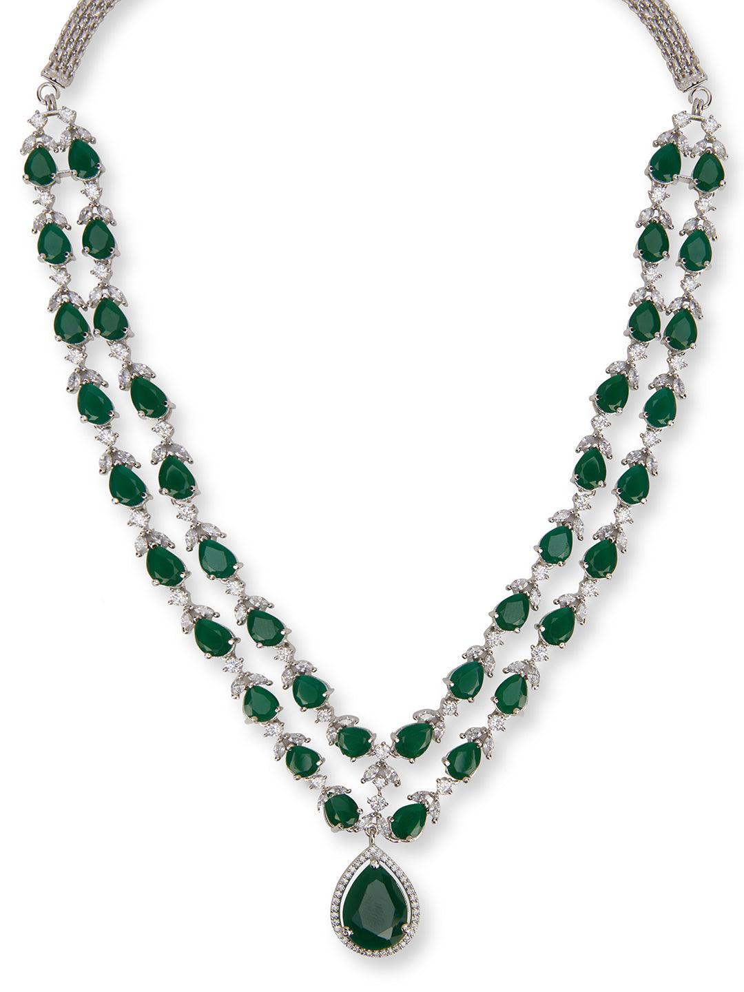 Green Emerald Elegance CZ Necklace Set 