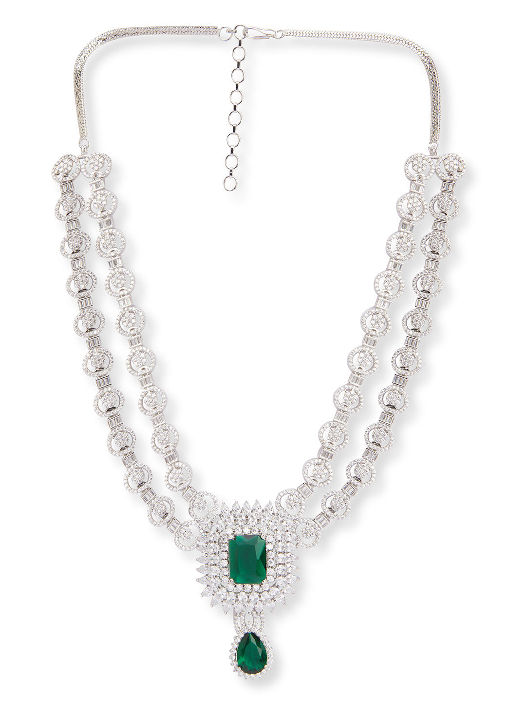 Lot - 18 Karat White, Yellow Gold Diamond and Emerald Necklace with  Matching Drop Earrings