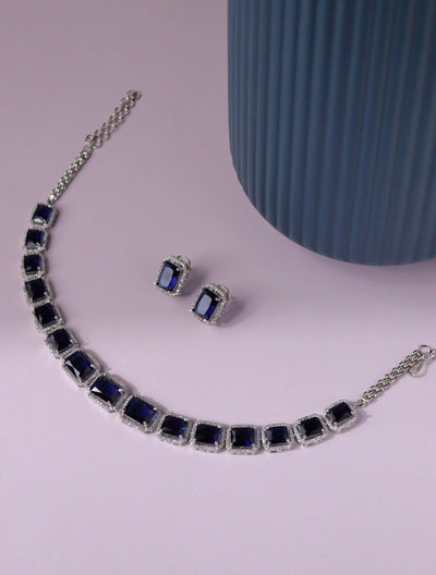 Diamante Azure Blue Cubic Zirconia Choker Necklace Set 