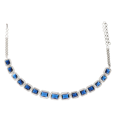 Diamante Azure Blue Cubic Zirconia Choker Necklace Set 