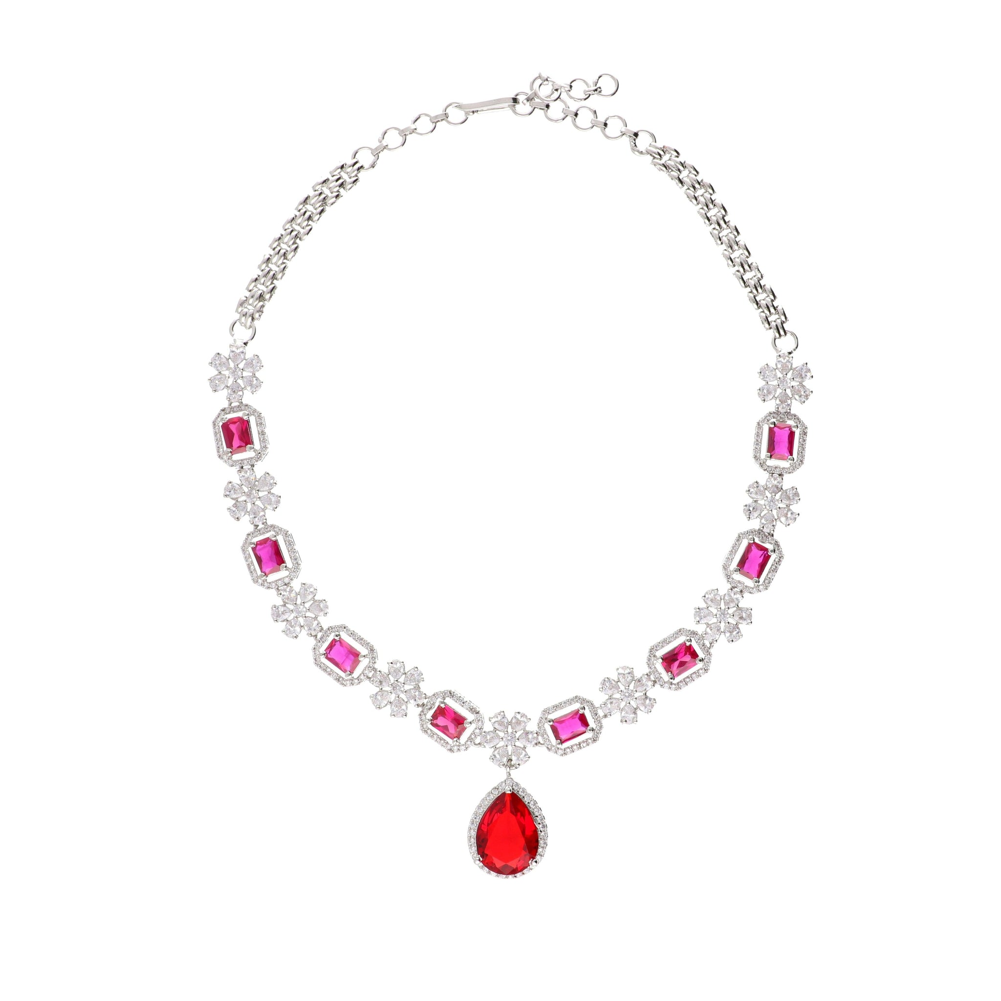 Diamante Rubilite Pink Drop Cubic Zirconia Necklace Set 