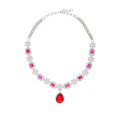 Diamante Rubilite Pink Drop Cubic Zirconia Necklace Set 
