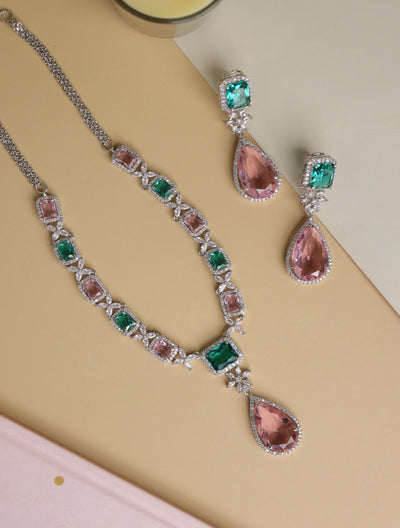 Shades of Pastel Diamante Cubic Zirconia Necklace Set 