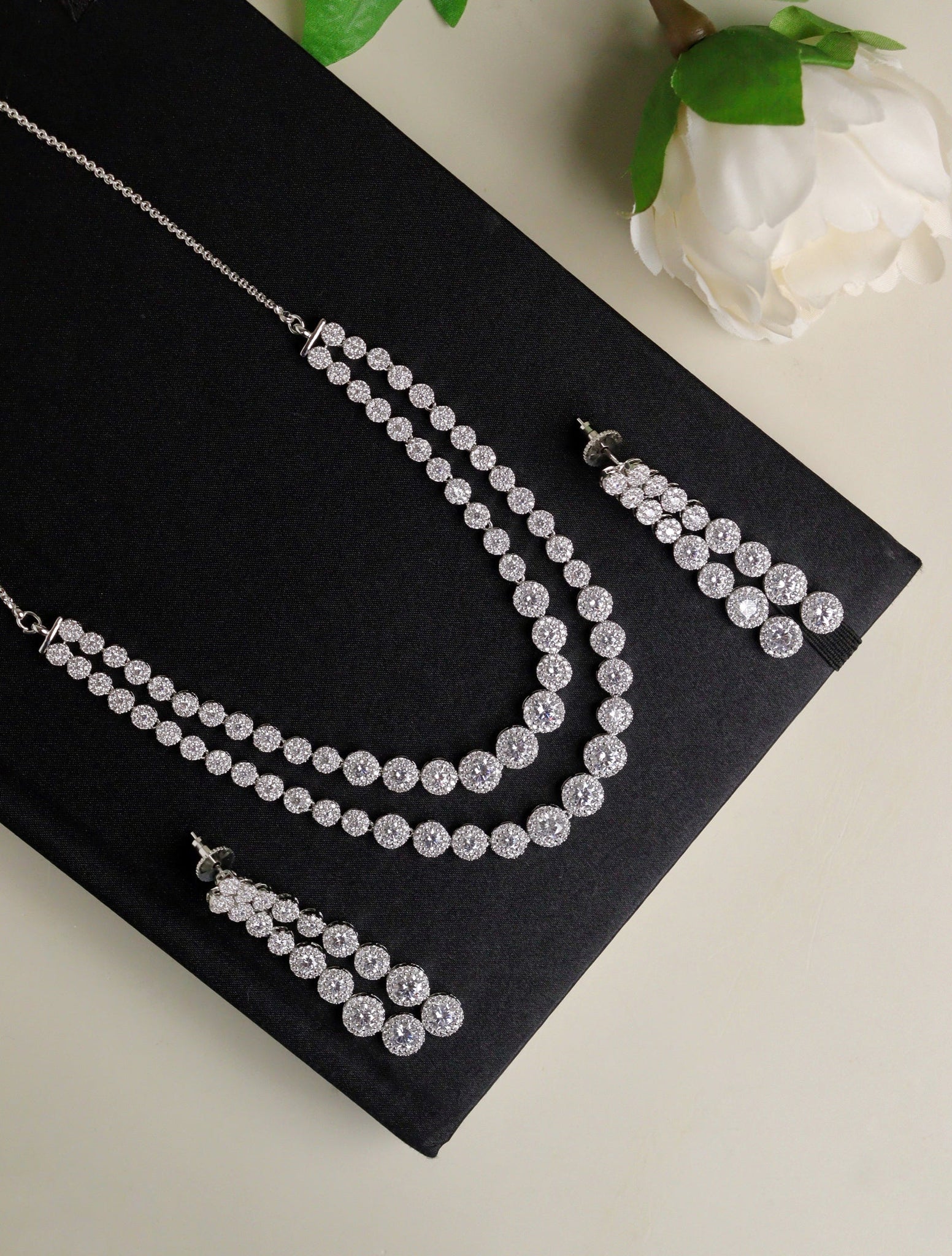  Diamante String Diad Layered Cubic Zirconia Necklace Set