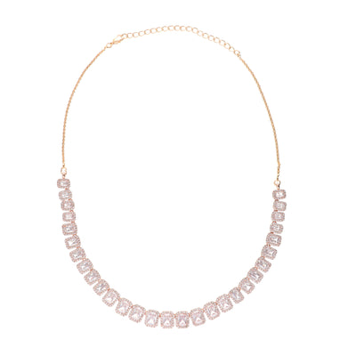 Diamante String of Quad Cubic Zirconia Rose Gold Necklace Set 