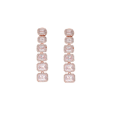 Diamante String of Quad Cubic Zirconia Rose Gold Necklace Set 