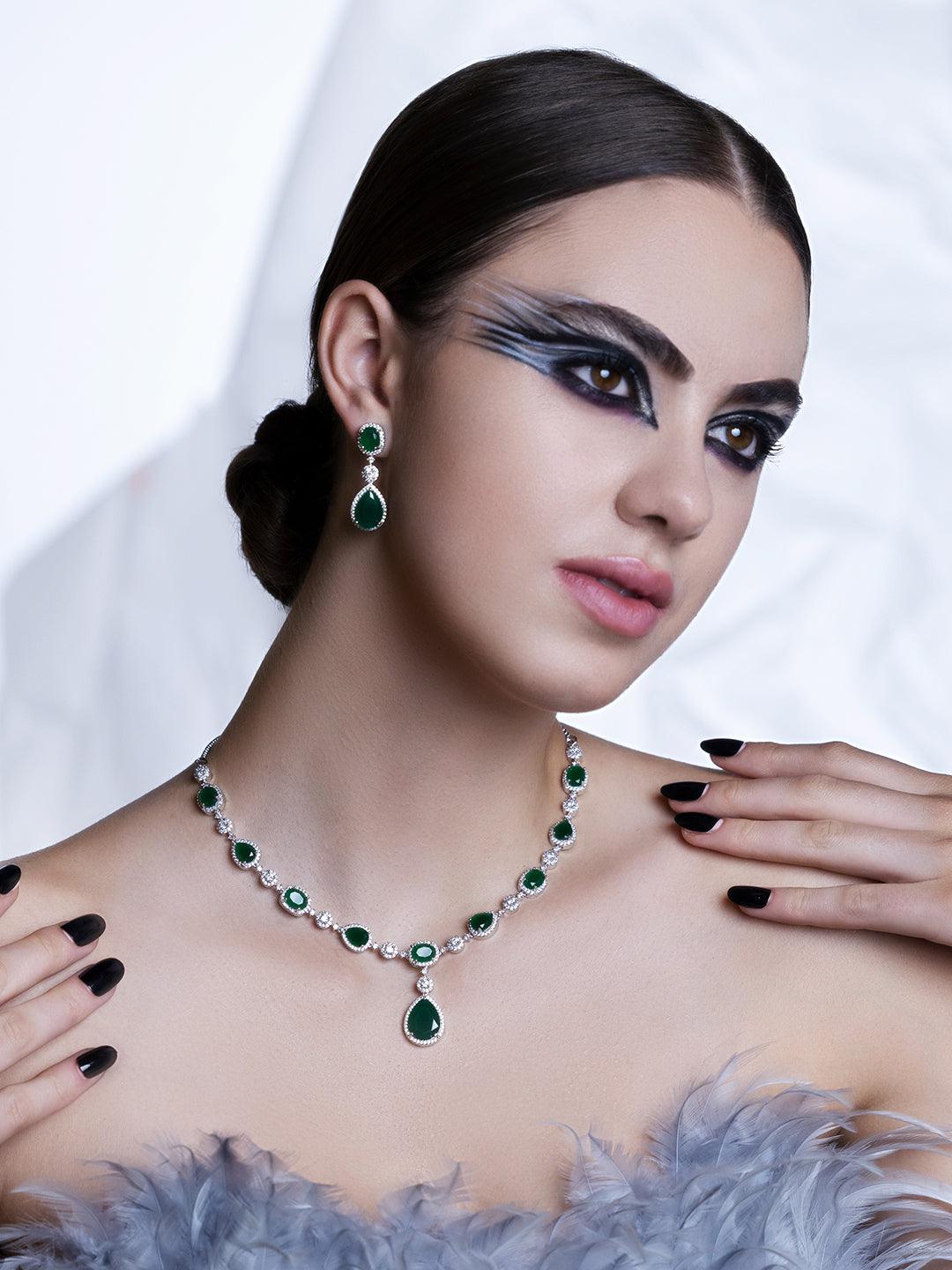  Drop of Emerald CZ Necklace Set