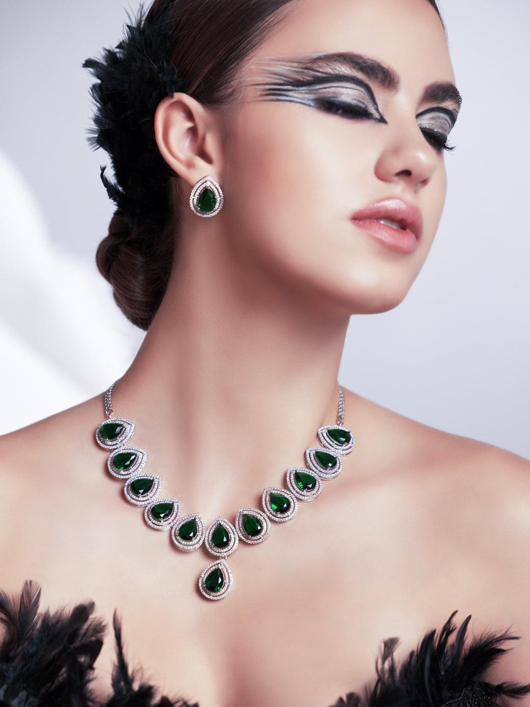 Droplet Dream Green CZ Necklace Set 