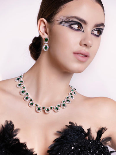 Scallops of Emerald CZ Necklace Set 