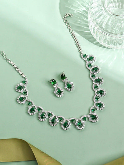 Scallops of Emerald CZ Necklace Set 