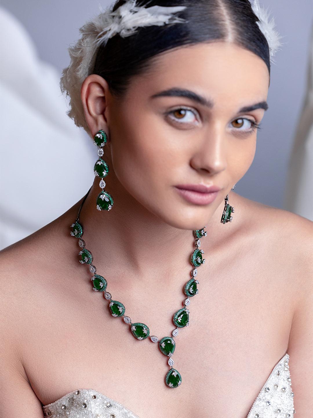  Emerald Green Droplet Delight CZ Necklace Set