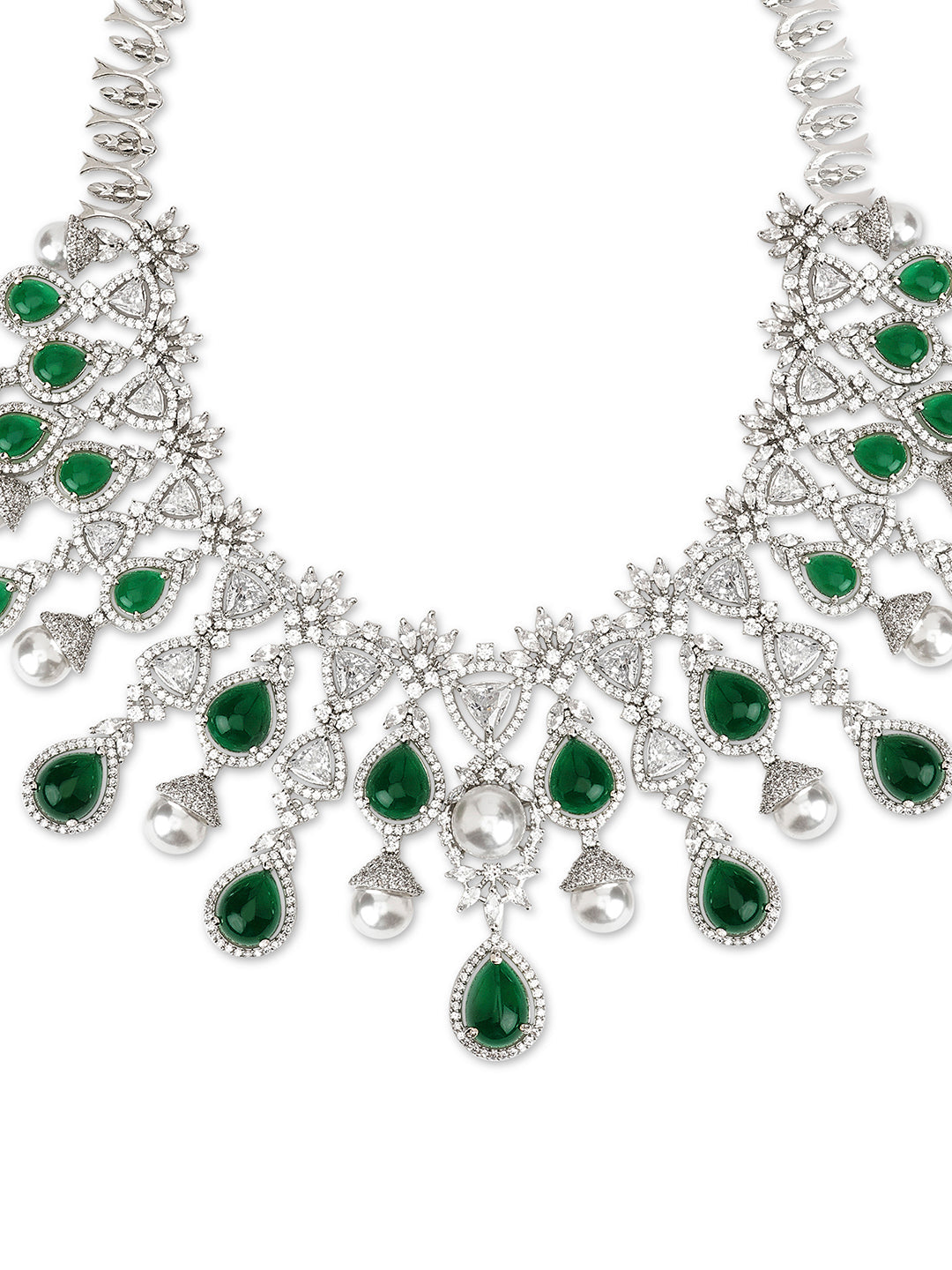Emerald Greenstone Dewfall CZ Necklace Set 