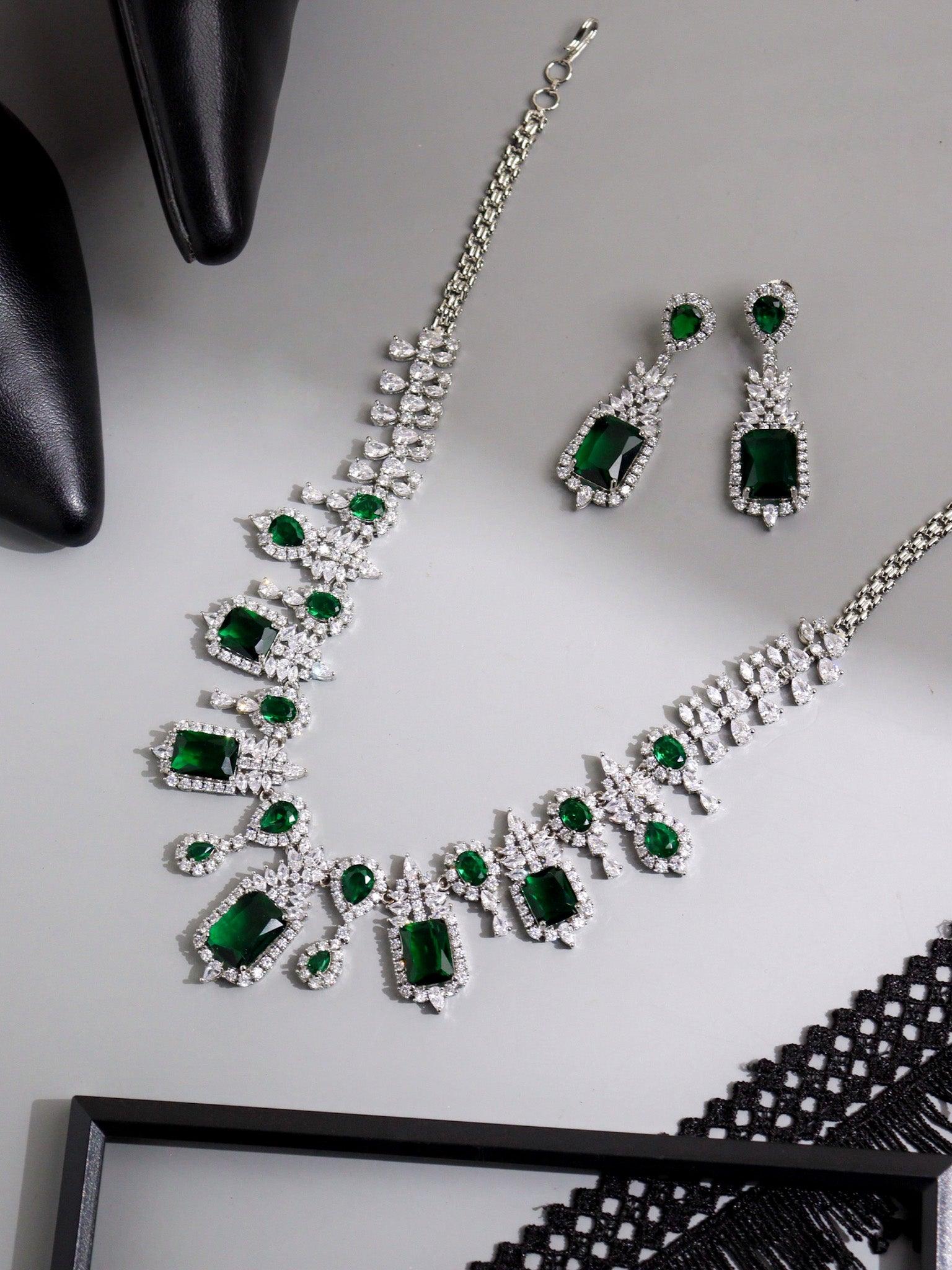 Square Sage Sparkle CZ Necklace Set 