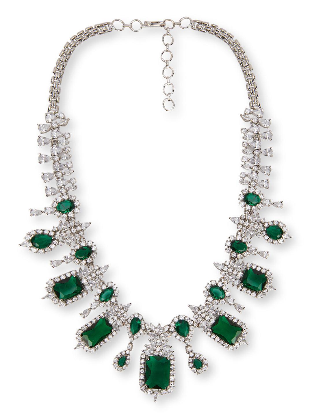 Square Sage Sparkle CZ Necklace Set 