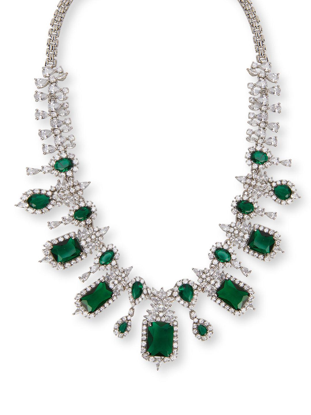 Square Sage Sparkle CZ Necklace Set 