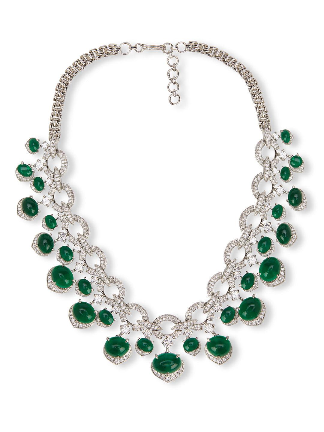 Emeraldlit Cabeshou Droplet CZ Nceklace Set 