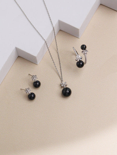  Black Floral Frost Necklace Set with Ring
