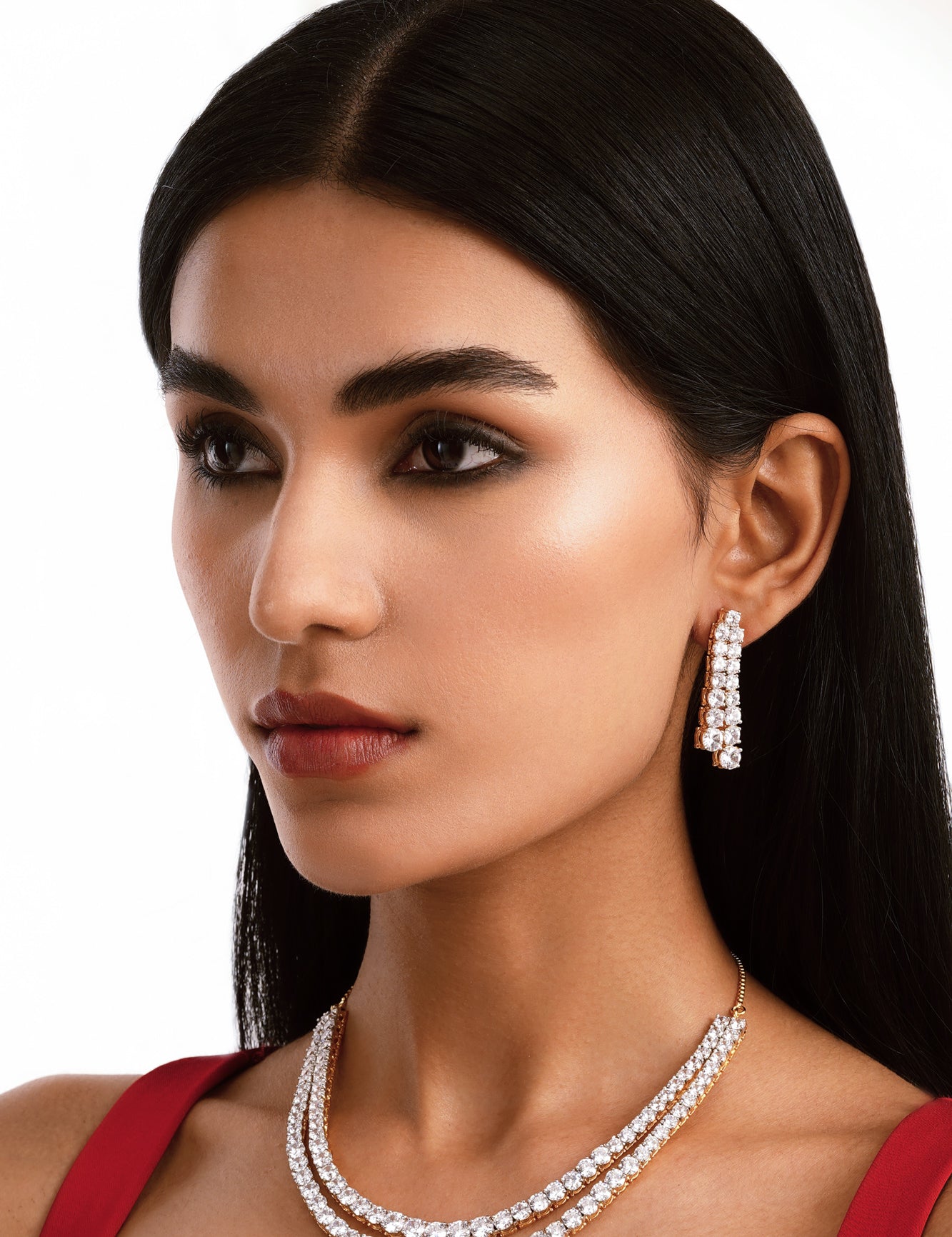 Layered CZ Necklace with Earrings