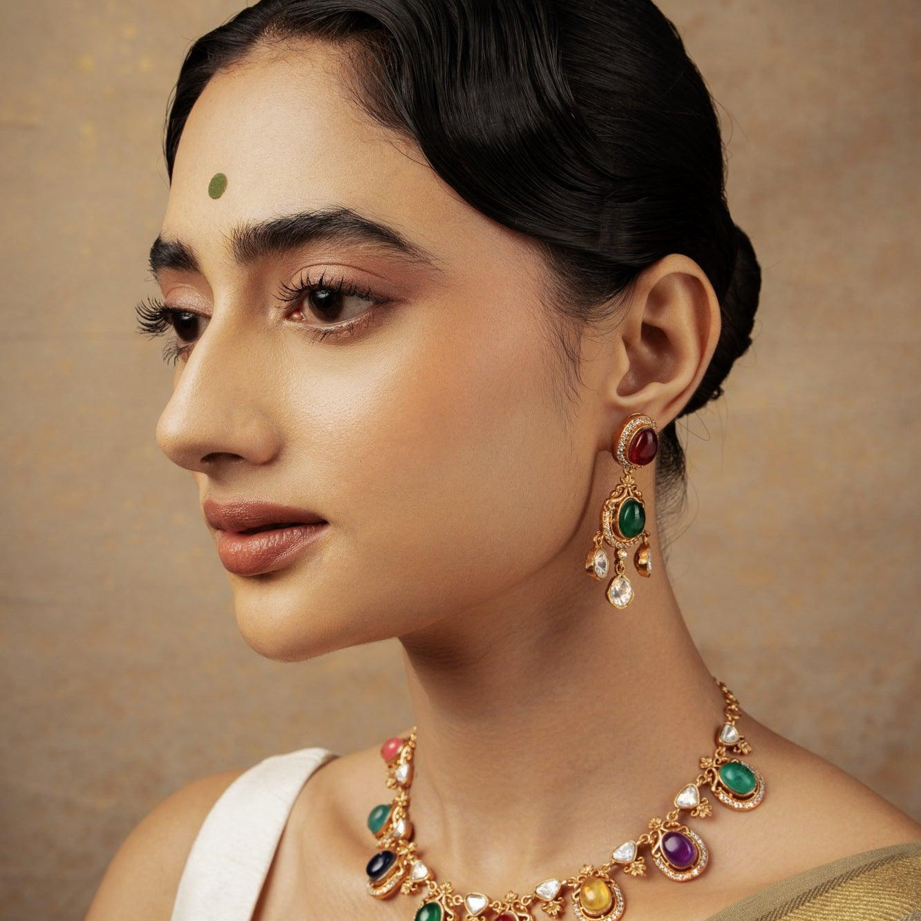 Navratna Kundan Necklace with Earrings