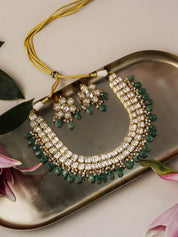 Glistening Jade Droplet Kundan Necklace Set
