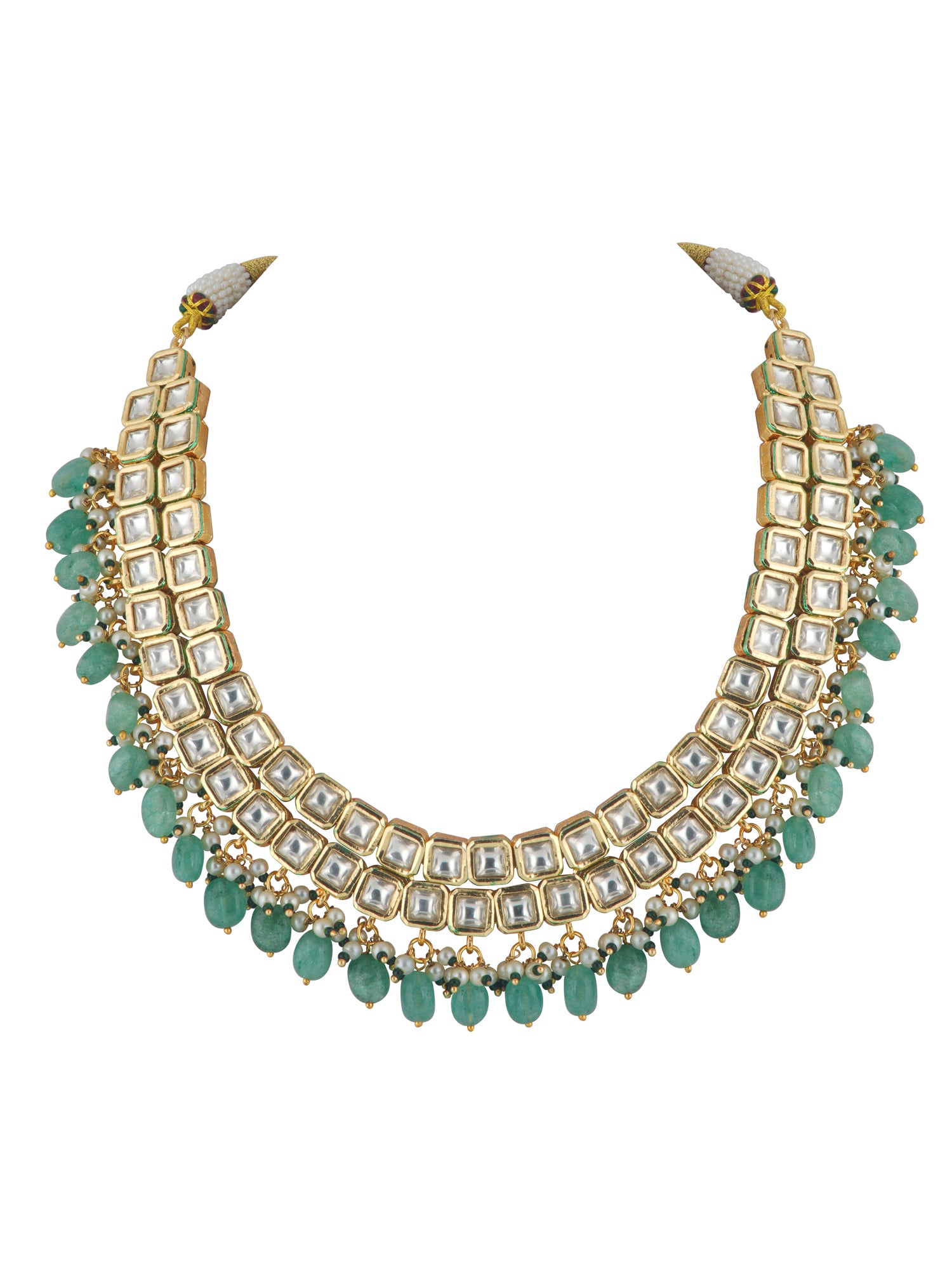Glistening Jade Droplet Kundan Necklace Set