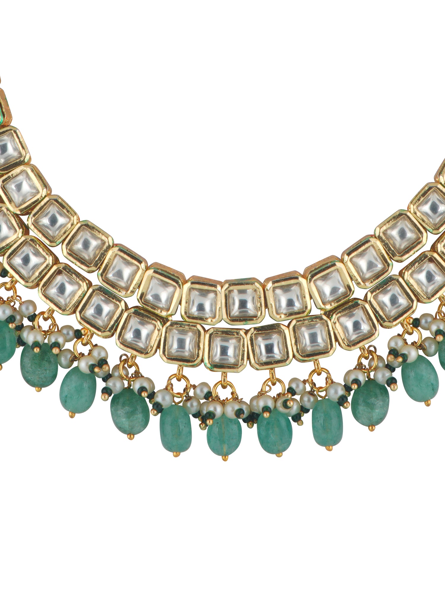 Glistening Jade Droplet Kundan Necklace Set