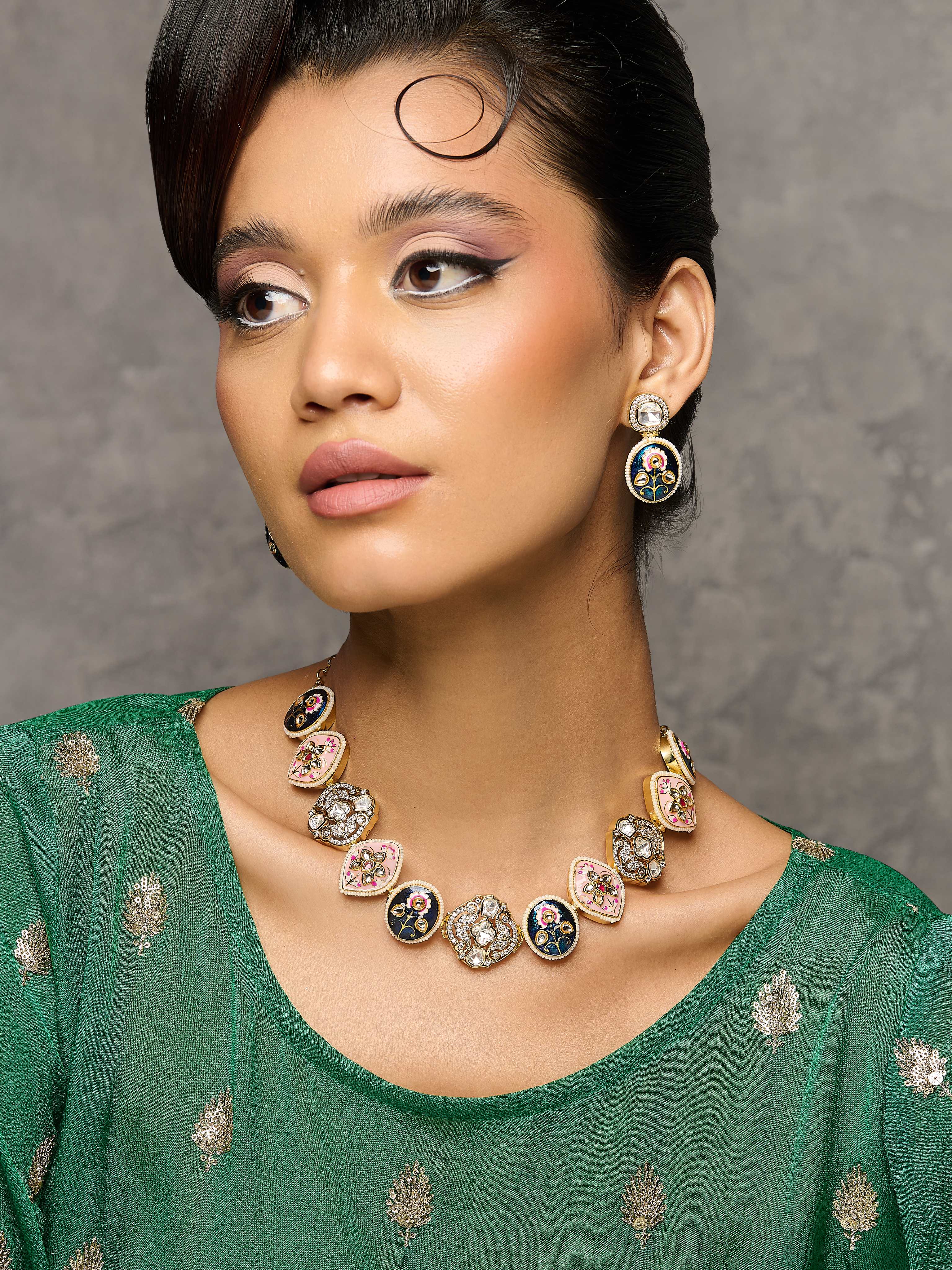 Meiraa Indigo Blush Enamel Necklace Set