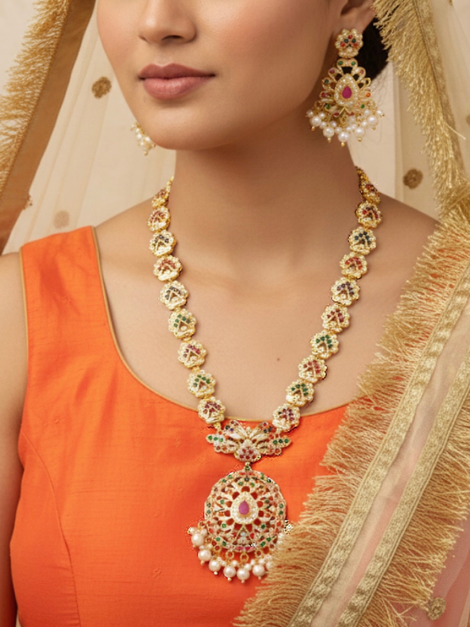 Multi-stone Jadau Long Necklace Set