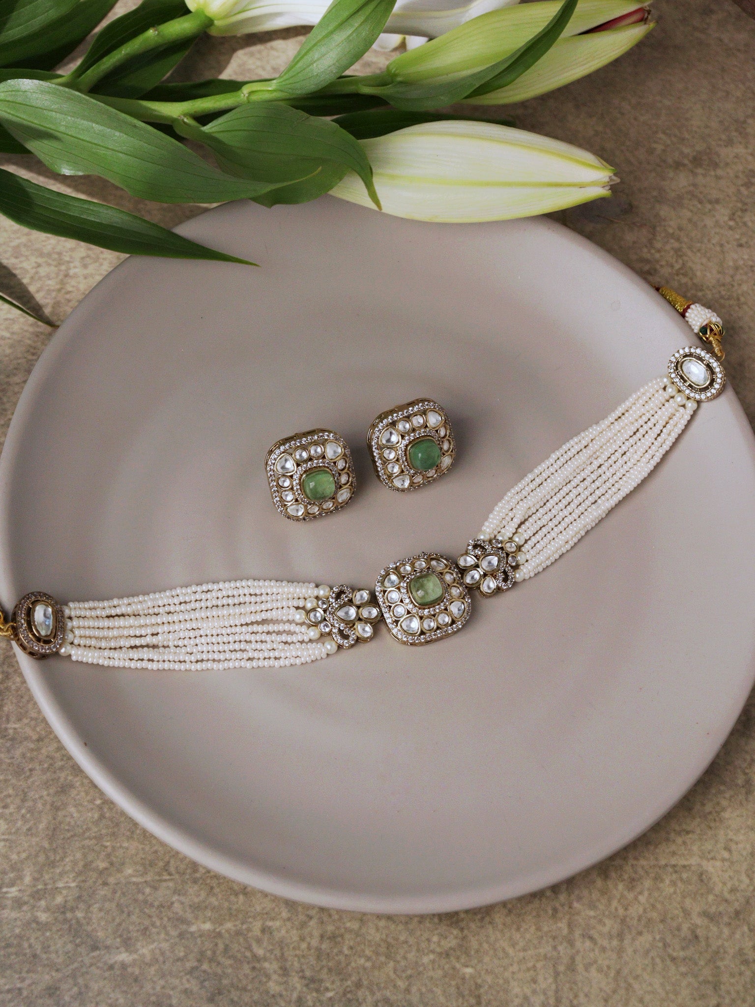 Victorian Jade Choker Necklace Set